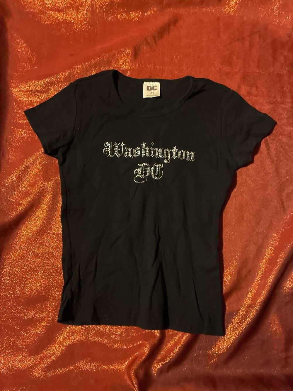 DC T-Shirt Womens M Washington DC Rhinestone Graphic Black Crewneck Short Sleeve